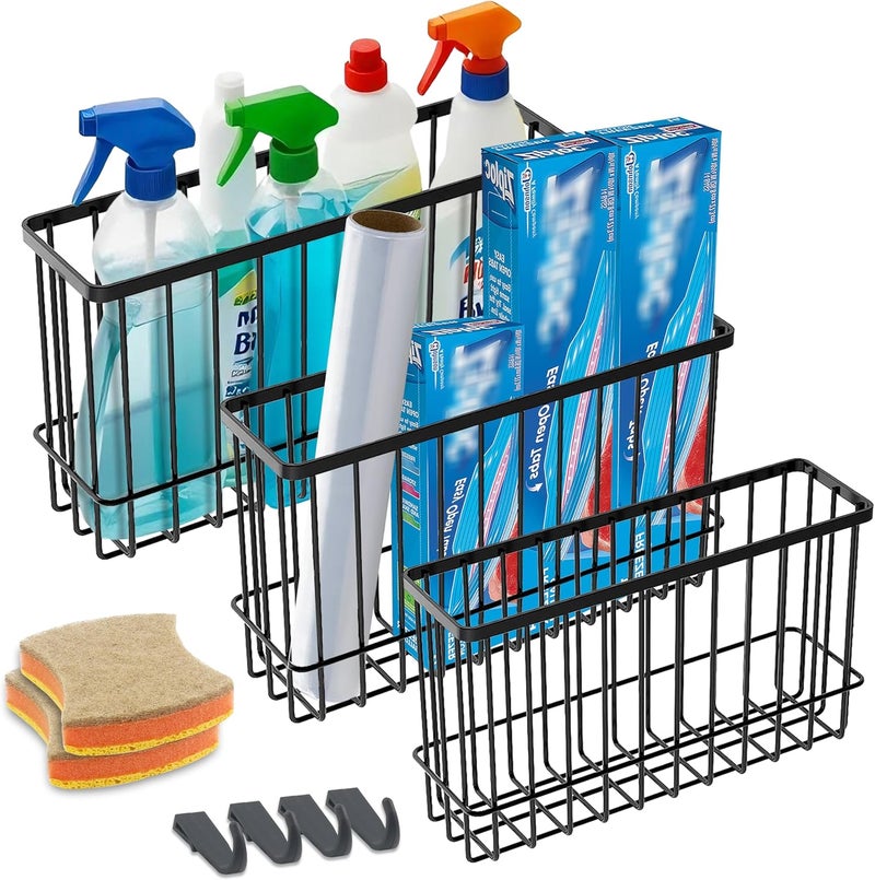 FHJP Kitchen Cabinet Door Organizer 3 pack, Lid Organizers Inside Cabinet with 2 Sponges, Foil and Plastic Wrap Organizer with 4 Hooks, for Aluminum Foil, Plastic Wrap, Black, (Small, Medium, Large) - Image 1